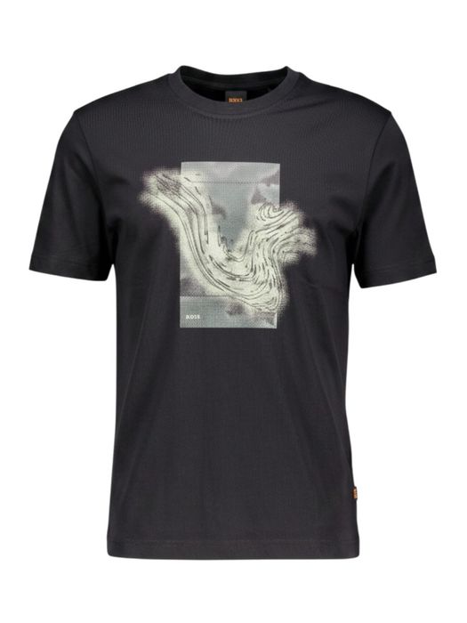 Zwarte T-shirt met abstracte grafische print Boss Orange