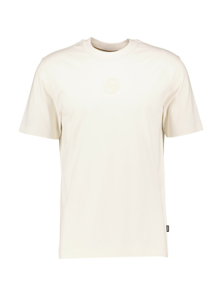 Witte katoenen t-shirt ton-sur-ton borstlogo Boss Black