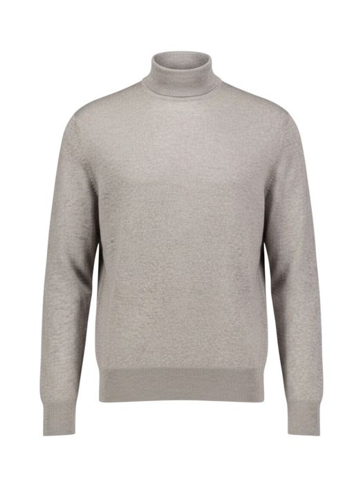 Taupe-bruine trui van extra fijne merinowol met hoge hals