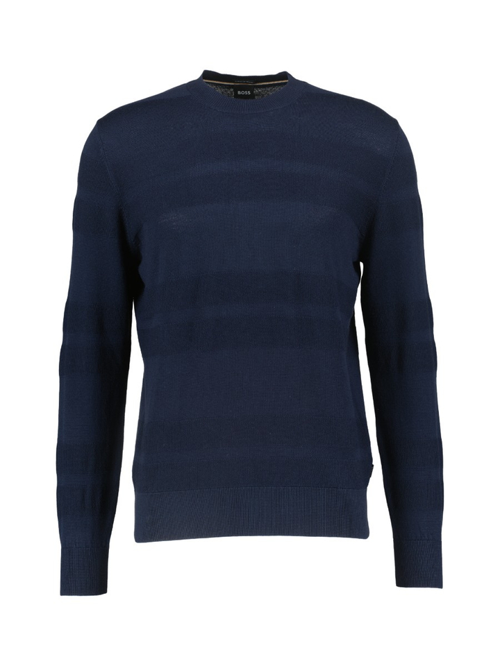 Donkerblauwe merinowollen trui met streeppatroon Boss Black