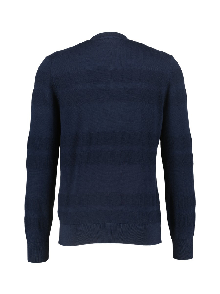 Donkerblauwe merinowollen trui met streeppatroon Boss Black