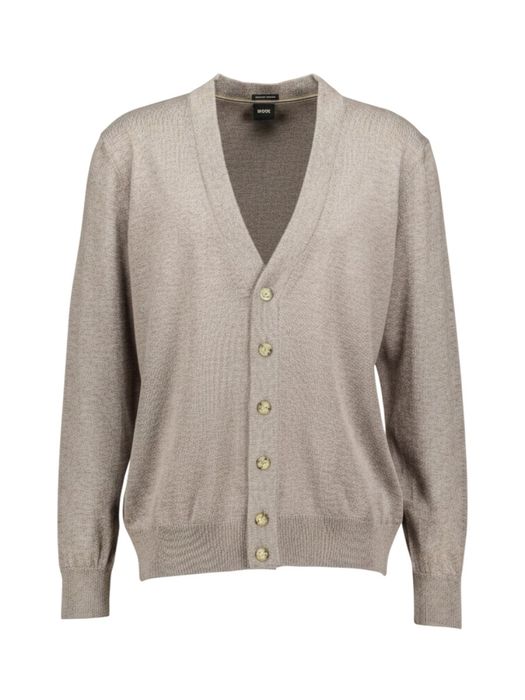 Taupe-bruine vest van extra fijne merinowol met knoopsluiting Mardon Boss Black