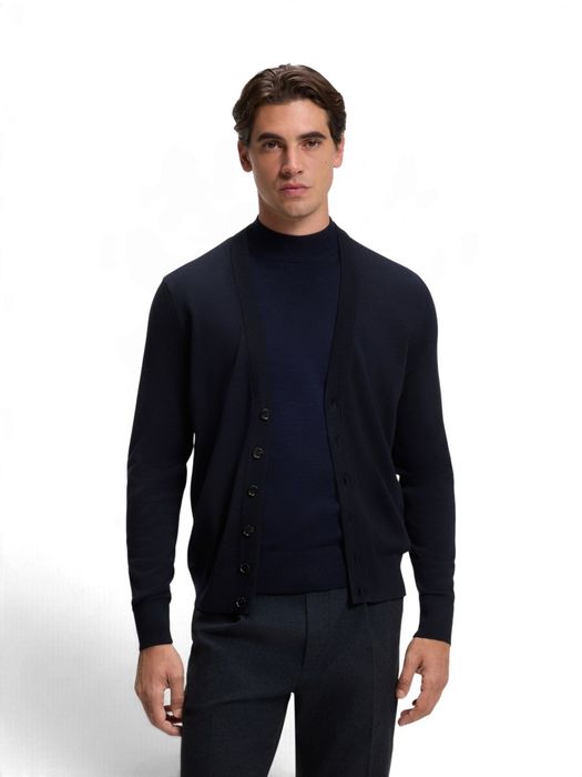 Donkerblauwe merinowollen cardigan met knoopsluiting Boss Black
