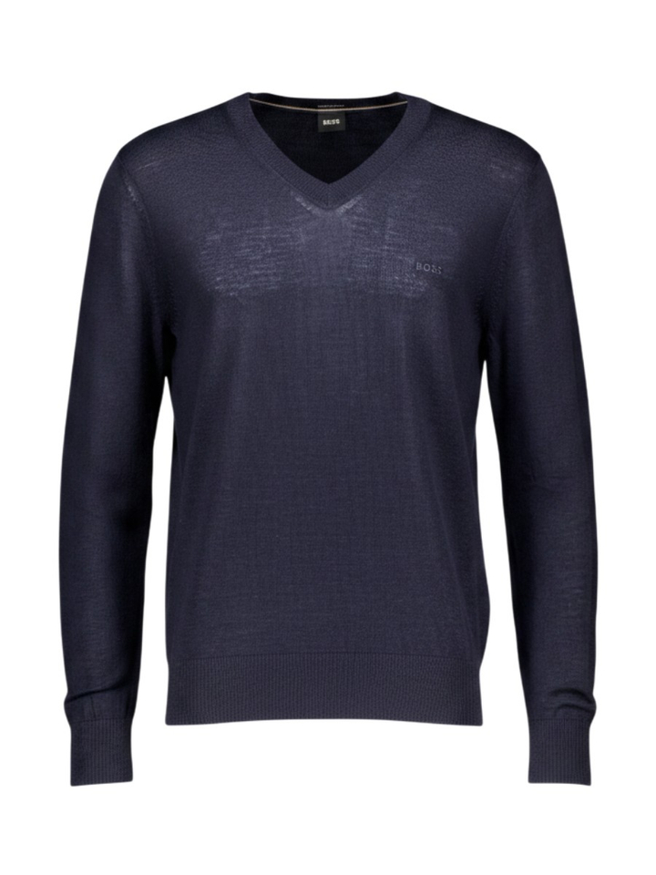 Donkerblauwe wollen pull met V-hals Hugo Boss Black