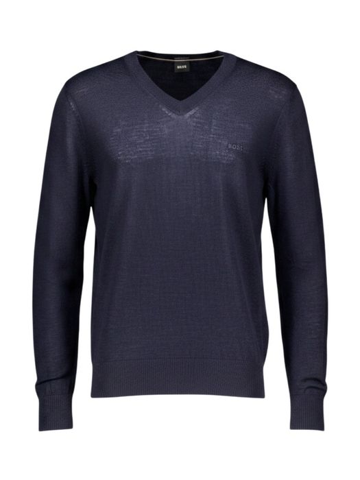 Donkerblauwe wollen pull met V-hals Hugo Boss Black