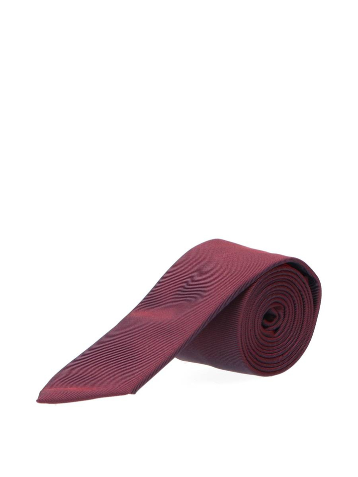 Bordeaux en donkerblauw gestreepte das Hugo Boss