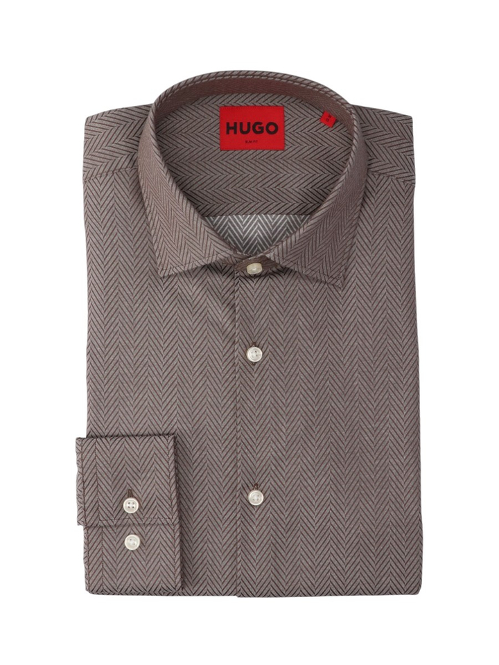 Brown overflow katoenen hemd (slim fit) met motief en lange mouwen Hugo Boss