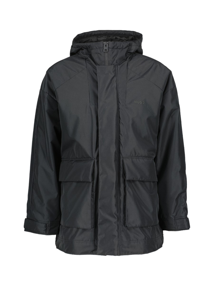 Zwarte jas met rits en kap Hugo Boss 