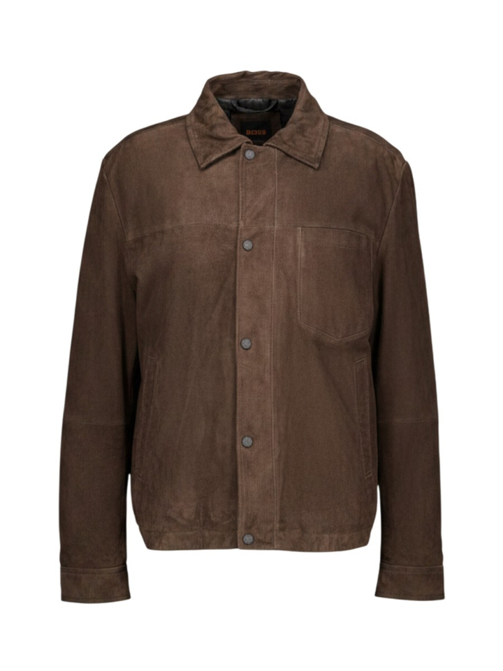 Bruine lederen jas Hugo Boss 