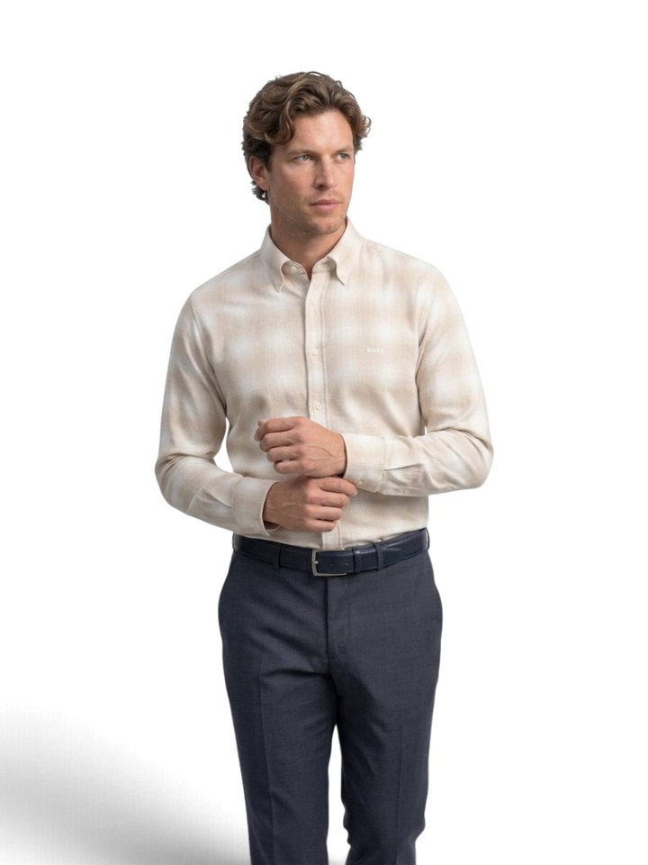 Beige katoenen hemd (regular fit) met lange mouwen Rickert Hugo Boss