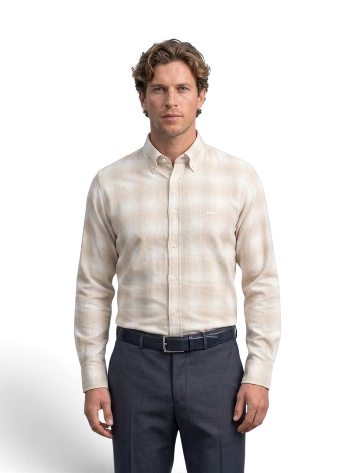 Beige katoenen hemd (regular fit) met lange mouwen Rickert Hugo Boss
