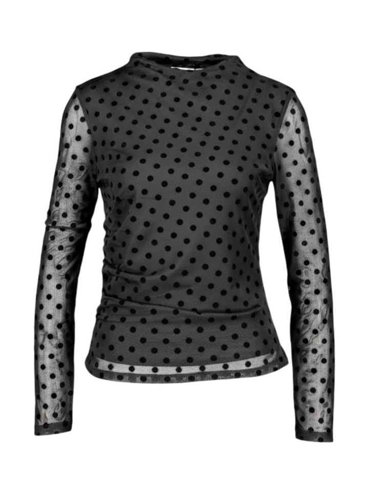Zwarte T-shirt met doorzichtige mouwen en polkadotprint Vila