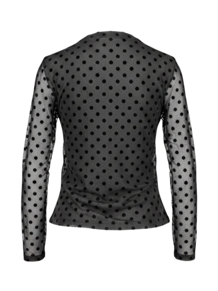 Zwarte T-shirt met doorzichtige mouwen en polkadotprint Vila
