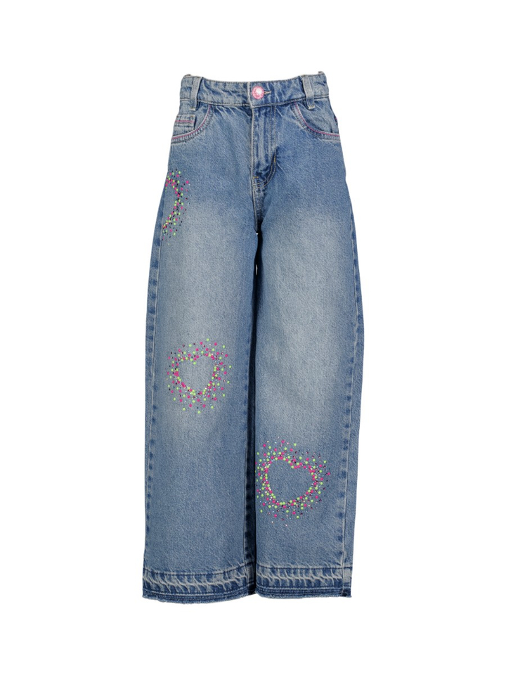 Blauwe wide leg jeans met roze stekking Billieblush