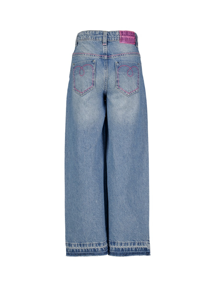 Blauwe wide leg jeans met roze stekking Billieblush