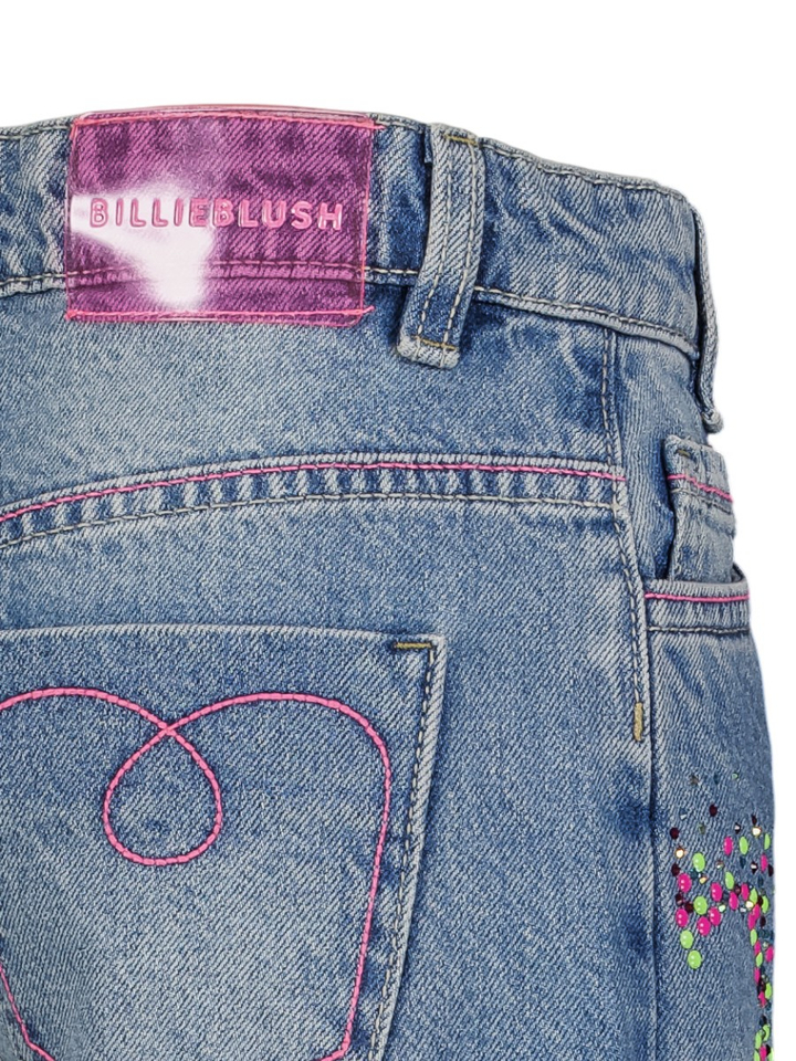 Blauwe wide leg jeans met roze stekking Billieblush