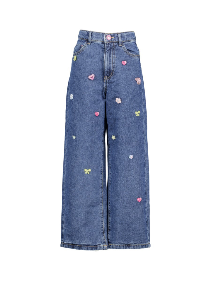Blauwe straight jeans met symbolen langs de voorzijde Billieblush