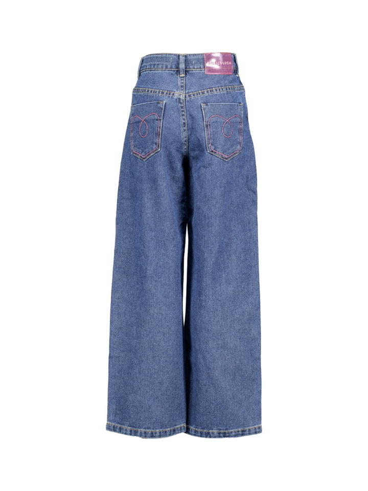 Blauwe straight jeans met symbolen langs de voorzijde Billieblush