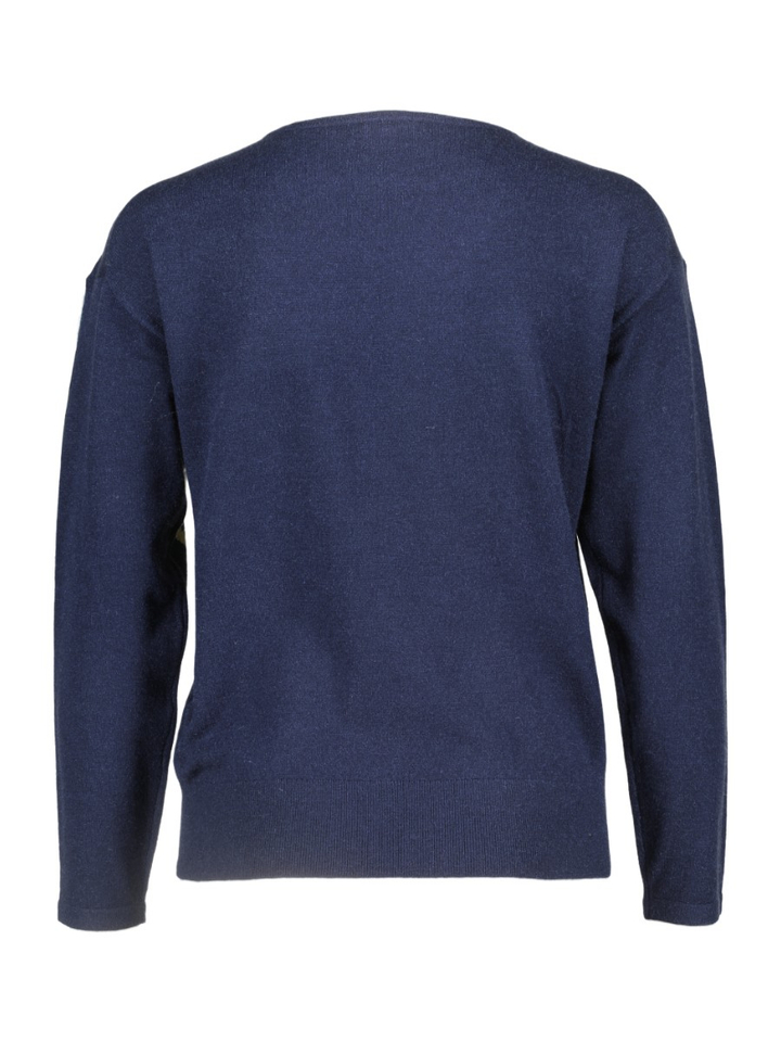 Donkerblauwe trui met beige en groene print Anjo Mayerline