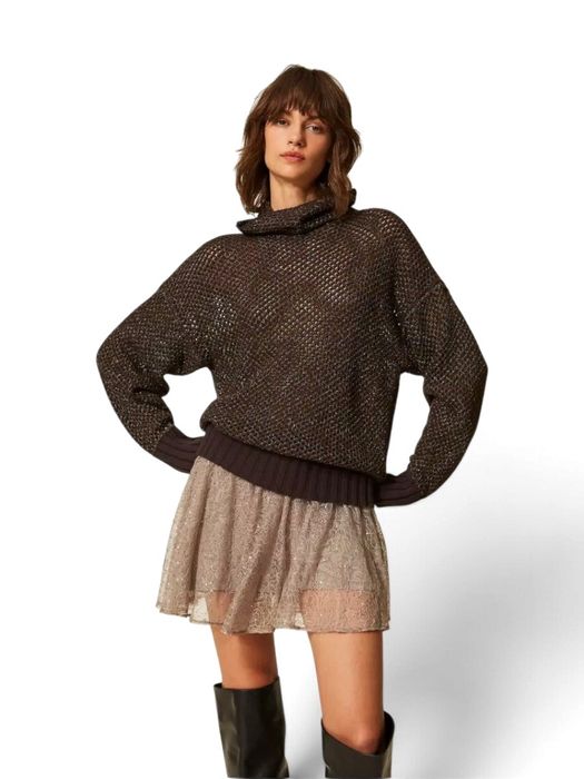 Bruine gehaakte trui met metallic Twinset Milano