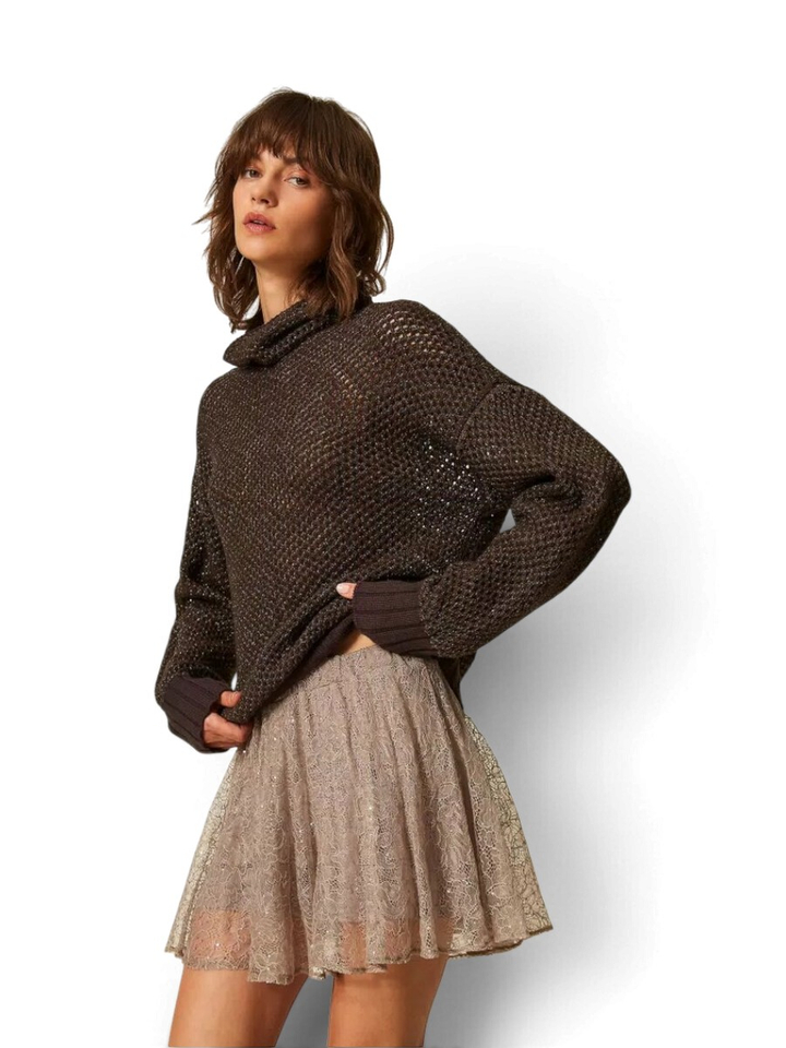 Bruine gehaakte trui met metallic Twinset Milano