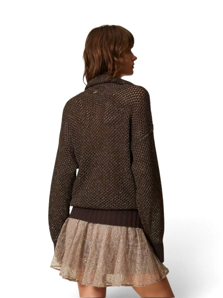 Bruine gehaakte trui met metallic Twinset Milano