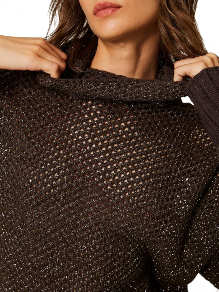 Bruine gehaakte trui met metallic Twinset Milano