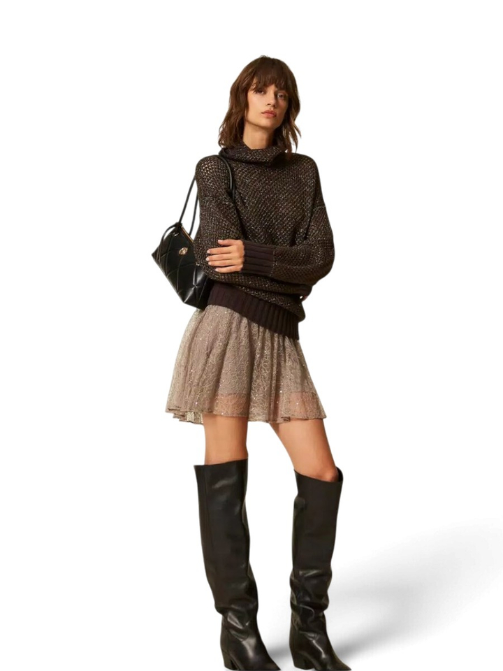 Bruine gehaakte trui met metallic Twinset Milano