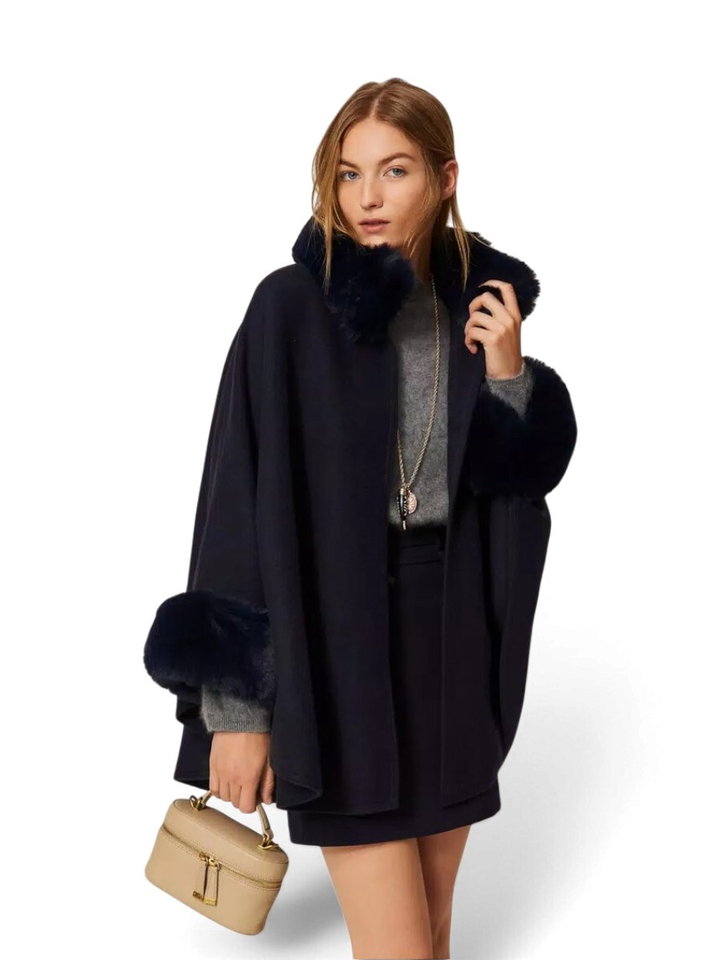 Donkerblauwe poncho Twinset