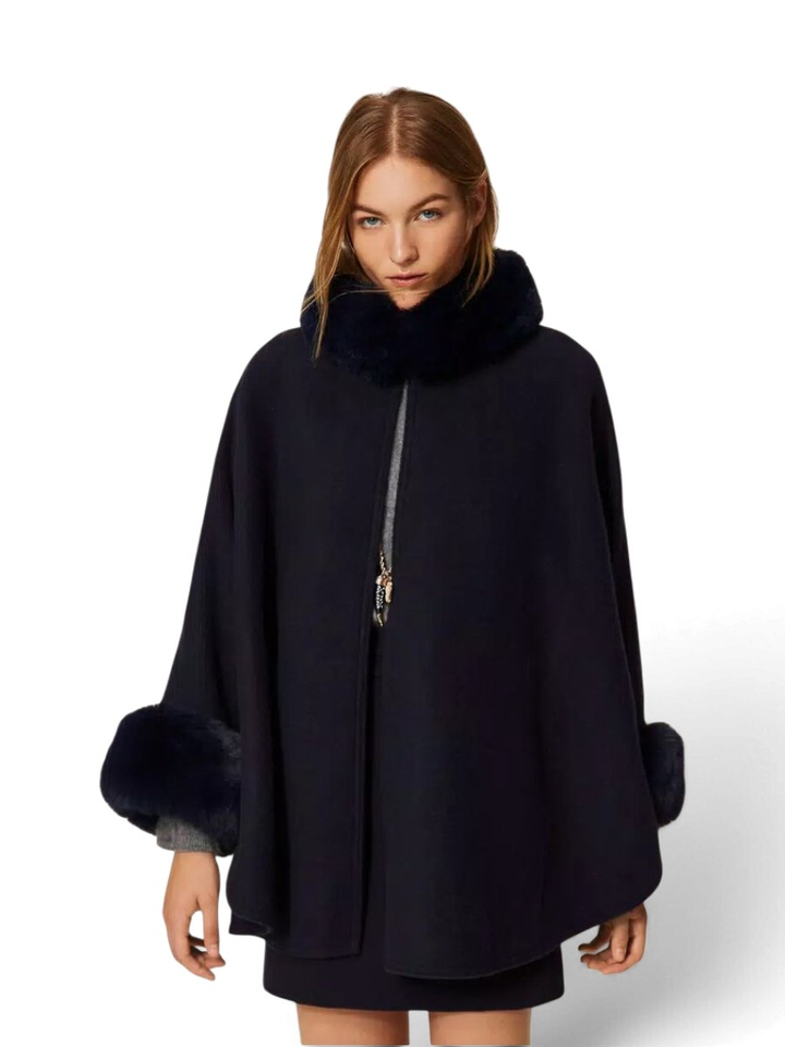 Donkerblauwe poncho Twinset