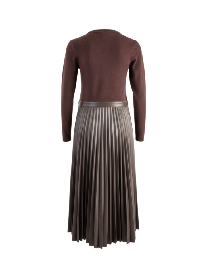 Donkerbruine lange jurk met lederdetail Twinset