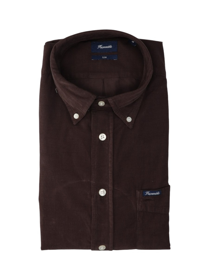 Bruin ribfluwelen hemd (regular fit) met lange mouwen Faconnable