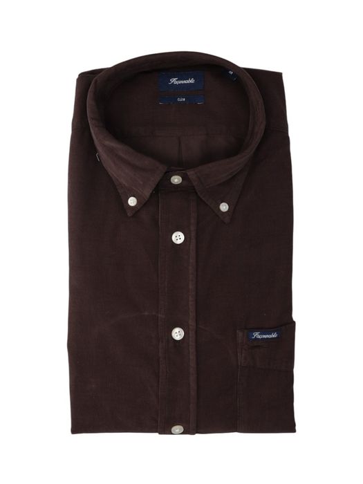 Bruin ribfluwelen hemd (regular fit) met lange mouwen Faconnable