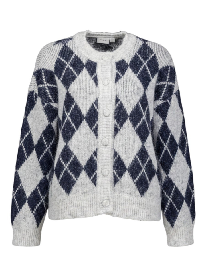 Grijze cardigan met donkerblauw ruitpatroon Vila