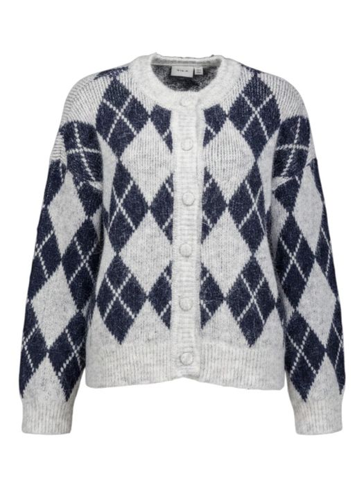 Grijze cardigan met donkerblauw ruitpatroon Vila