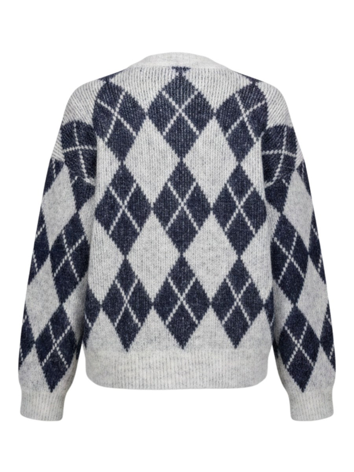 Grijze cardigan met donkerblauw ruitpatroon Vila