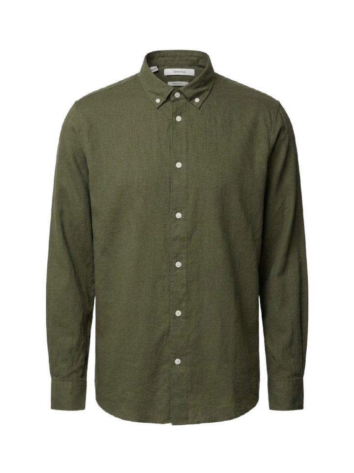 Vetiver melange katoenen hemd (regular fit) met lange mouwen Selected