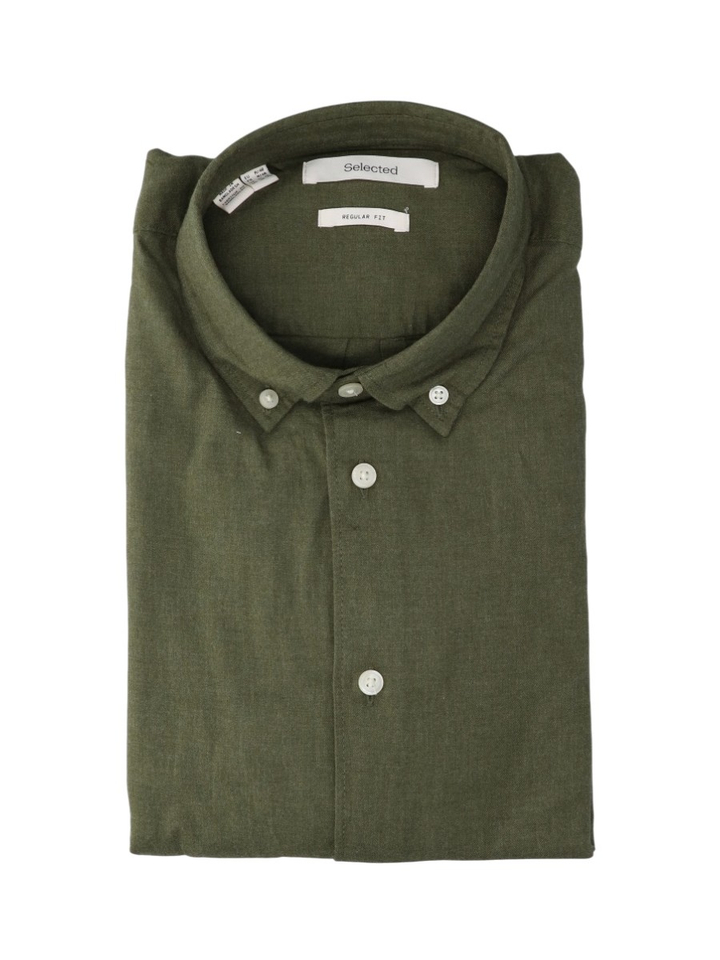 Vetiver melange katoenen hemd (regular fit) met lange mouwen Selected