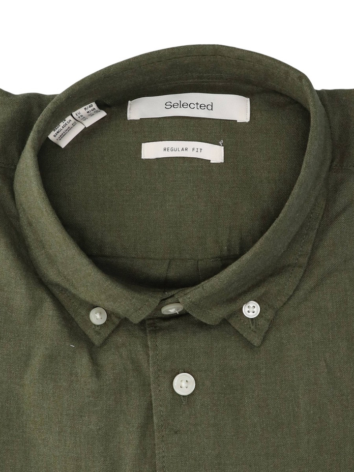 Vetiver melange katoenen hemd (regular fit) met lange mouwen Selected