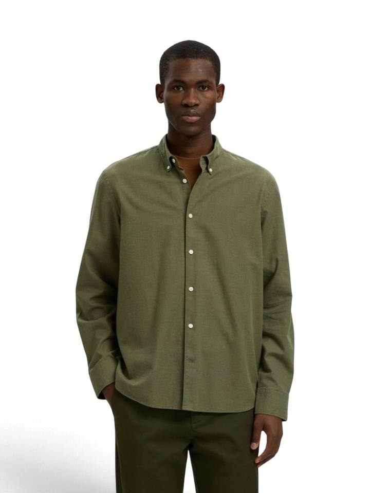 Vetiver melange katoenen hemd (regular fit) met lange mouwen Selected