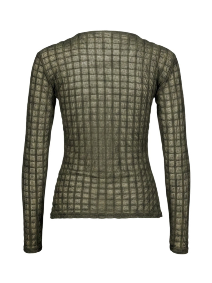 Forest night green transparante longsleeve met geblokt reliëfpatroon Vila