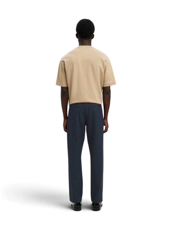 Donkerblauwe broek met elastische tailleband en trekkoord Selected 