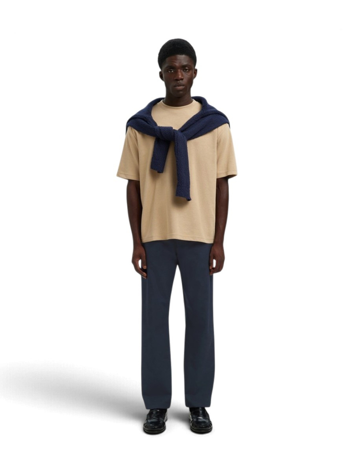 Donkerblauwe broek met elastische tailleband en trekkoord Selected 