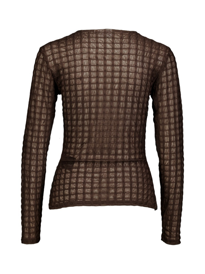 Coffee bean transparante longsleeve met geblokt reliëfpatroon Vila