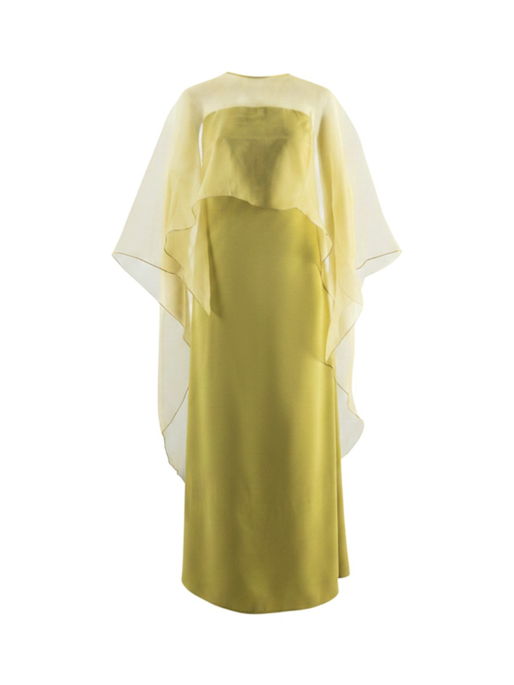 Moss green getailleerd feestjurk met strapless lijfje en overcape Y.A.S