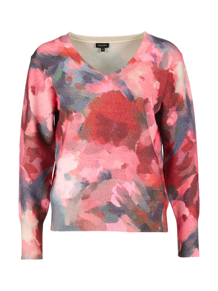 Roze multi-color trui met v-hals Mayerline