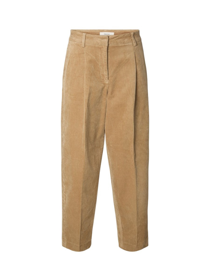 Beige barrel broek in ribflueel Selected Women