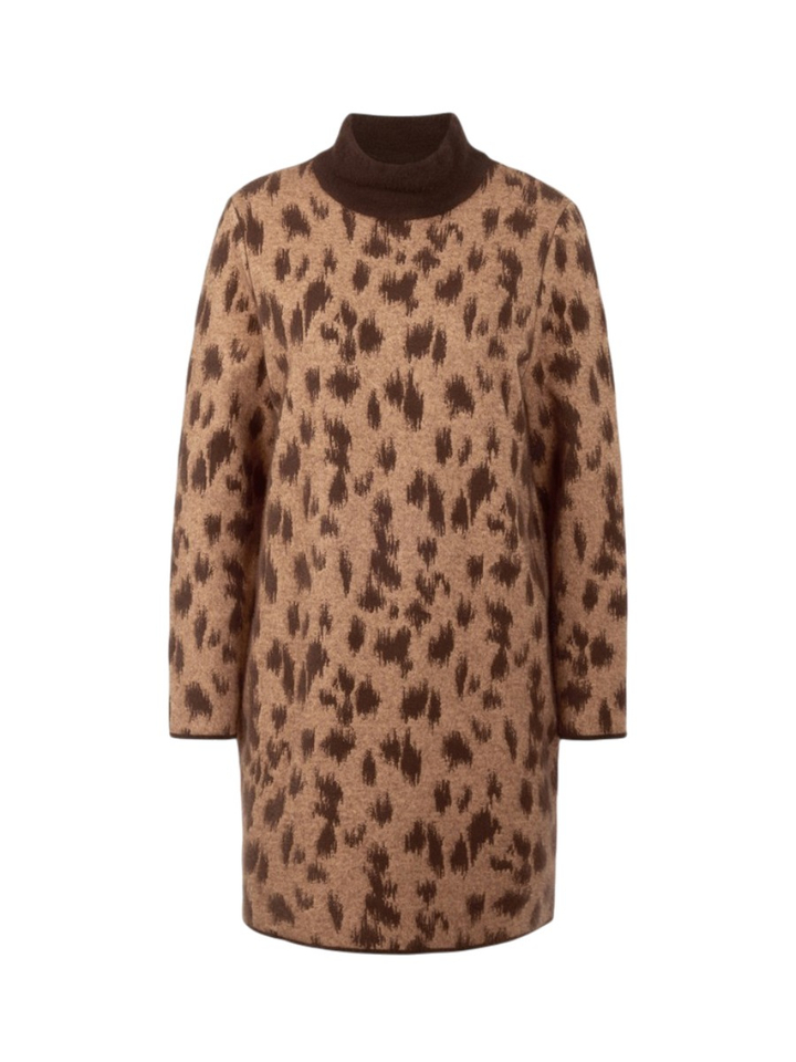 Lichtbruine jurk met lange mouwen in donkerbruine print Marc Cain sports