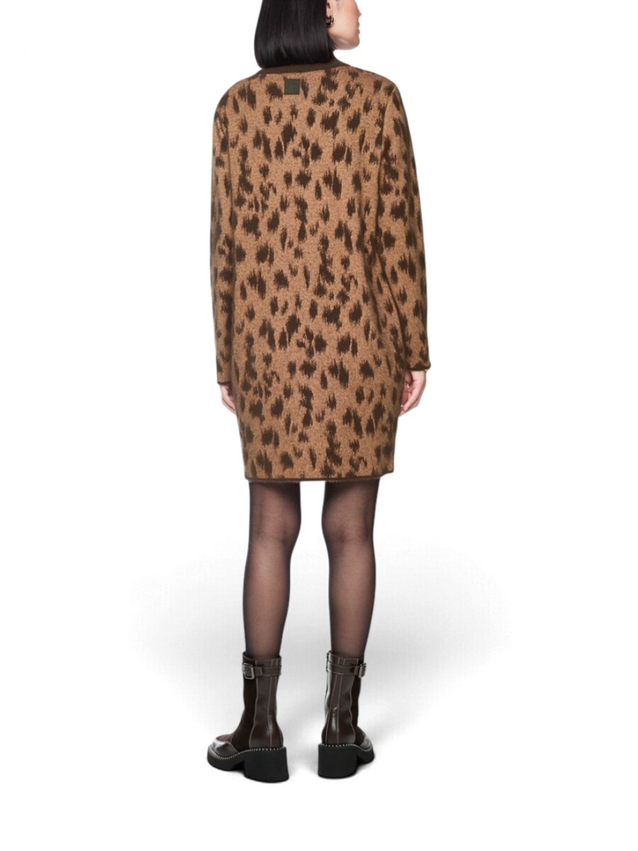 Lichtbruine jurk met lange mouwen in donkerbruine print Marc Cain sports