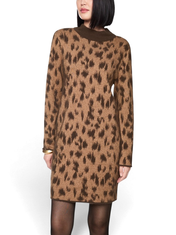 Lichtbruine jurk met lange mouwen in donkerbruine print Marc Cain sports
